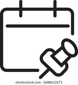 Ícone de linha simples de um calendário com um pino marcando uma data ou evento