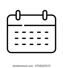 Ein einfaches Liniensymbol eines Kalenders, das Zeitpläne, Daten und Planung darstellt. Ein minimalistisches Symbol für Web, Apps und Geschäftskonzepte.
