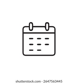 Ícone de linha simples de um calendário. Adequado para programação, evento, data e design do planejador. Inclui visualização JPG de alta resolução.
