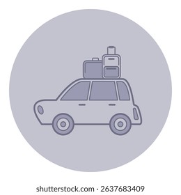 Simple line icon of car with several pieces of luggage stacked on its roof. Travel, adventure, or vacation planning concept. Ideal for transportation-related themes