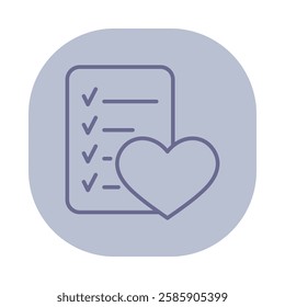 Simple line icon of checklist alongside heart symbol. Health and wellness concept