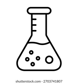 Un icono de línea simple de un frasco de química con un líquido burbujeante, que representa una reacción química. Perfecto para conceptos de ciencia e investigación.
