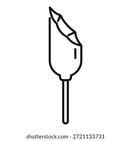 Simples ícone de linha de uma banana coberta de chocolate em um bastão com uma mordida tirada dele
