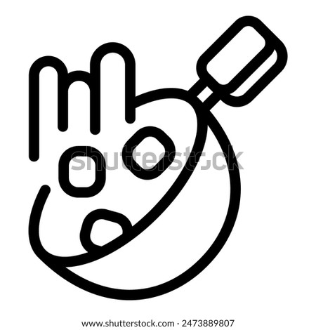 Simple line icon of chopped vegetables being flipped in a wok with a spatula