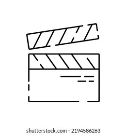 Simple line icon of Cinema Related Vector. Contains such Icons as Movie Theater, TV, Popcorn, Video Clip and more. Entertainment and film. Clapperboard 