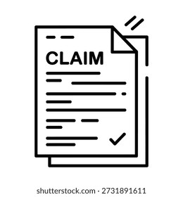 Simple line icon of a claim form document with checkmark icon