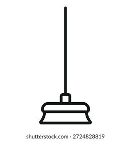 Icono de línea simple de una escoba de limpieza, un símbolo de limpieza y tareas domésticas