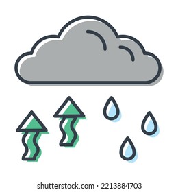 Simple line icon cloud, precipitation and evaporation, vector isolated illustration, climate and ecology design element.