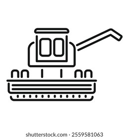 Simple line icon of a combine harvester working in a field