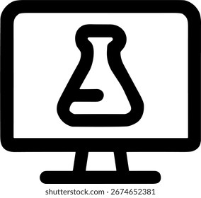Simple Line Icon of Computer Displaying Laboratory Glass Beaker