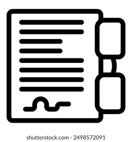 Simple line icon of a contract or other legal document with a pair of reading glasses
