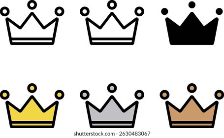 Simple line icon of a crown with various color schemes