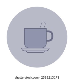 Simple line icon of cup placed on saucer with spoon. Design suitable for various food and beverage concepts