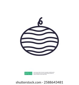 Simple Line Icon Of A Decorative Fruit Ornament With Wavy Patterns On A White Background