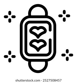 Einfaches Liniensymbol, das eine Batterie mit Herzen im Inneren darstellt und die Kraft der Liebe und starker Beziehungen symbolisiert
