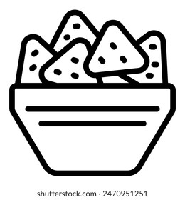 Simple line icon depicting a bowl filled with triangular nacho chips