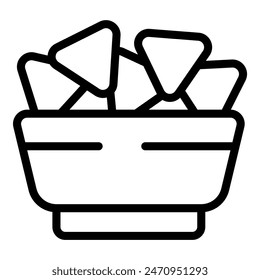 Simple line icon depicting a bowl full of nacho chips