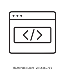 Ein einfaches Liniensymbol, das einen Computerbildschirm mit Codeklammern für Softwareentwicklung und Programmierung darstellt