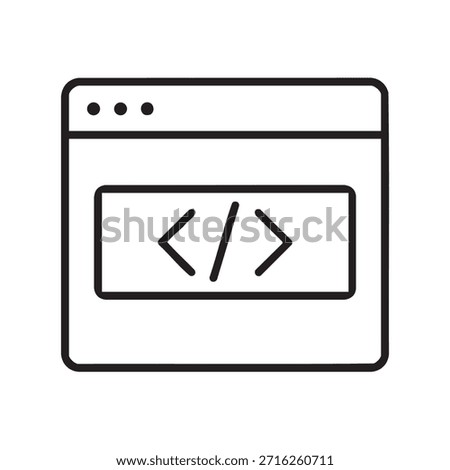 A simple line icon depicting a computer screen displaying code brackets representing software development and programming