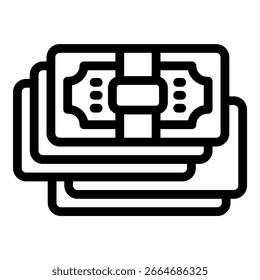 Ícone de linha simples que representa uma pilha de notas, simbolizando conceitos financeiros