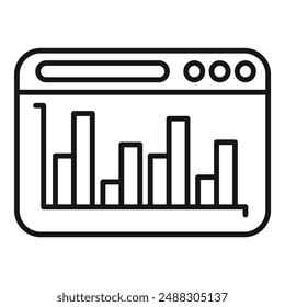 Icono de línea simple que representa un navegador de Web con un gráfico de barras, simbolizando el análisis de Sitios web o el rendimiento seo