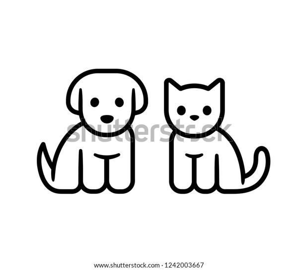 子犬と子猫のシンプルな線のアイコンデザイン かわいい小さな漫画の犬と猫のベクターイラスト 獣医またはペットショップのロゴ の ベクター画像素材 ロイヤリティフリー