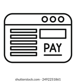 Simple line icon of a digital payment interface with 'pay' button, suitable for web and apps