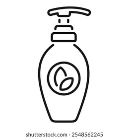 Simple line icon of a dispenser containing organic and ecological soap for hand washing and personal hygiene