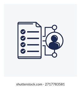Un icono de línea simple de un documento con lista de comprobación y un perfil de personas conectado por líneas