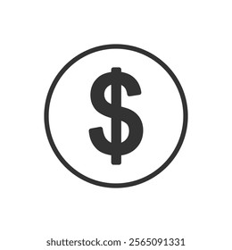 Simple line icon of a dollar sign enclosed within a circle. Black and white design. Vector illustration