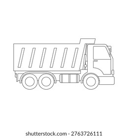 Simple line icon of dump truck car on white background.