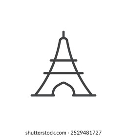 Simples ícone de linha da Torre Eiffel, representando a França ou viagens.