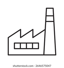 Simple line icon of a factory building with a tall chimney representing industrial production. Vector illustration.