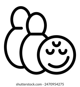 Simple line icon featuring a cheerful bowling pin and ball with a happy face