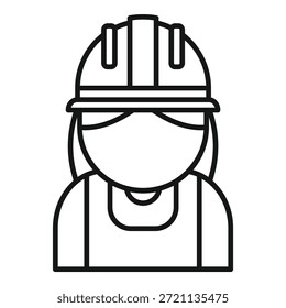 Icono de línea simple de una trabajadora de la construcción que lleva un casco por seguridad