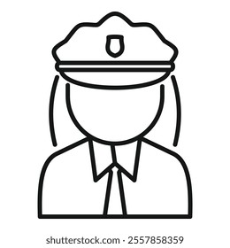 Simple line icon of a female police officer wearing a uniform and hat