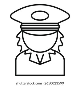 Simple line icon of a female police officer wearing a uniform hat, ideal for websites and apps