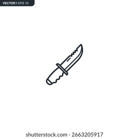 Simple line icon of a fixed-blade camping knife. Suitable for survival gear, outdoor kits, and adventure applications.