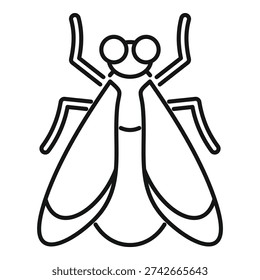 Simple line icon of a fly with large eyes and spread wings