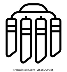 Simple line icon of four test tubes connected, potentially symbolizing a medical or scientific experiment