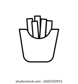 Simple line icon of french fries in a container.