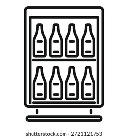 Un ícono de línea simple de una nevera llena de botellas, adecuado para el Web y el diseño App
