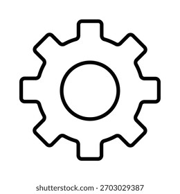 Icono de línea simple de un engranaje, que representa Configuraciones, opciones y configuración. Un símbolo minimalista para interfaces de Web y App o conceptos industriales.
