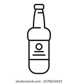 Simple line icon of a glass beer bottle with a blank label, perfect for branding and design projects