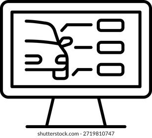 Icono de línea simple gráfico en una pantalla de ordenador, que representa una mano que interactúa con Elementos digitales