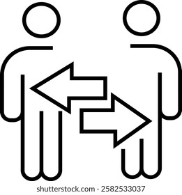 Simple line icon of a group of three people symbolizing teamwork, community, and collaboration in business or organizations, with transparent background.