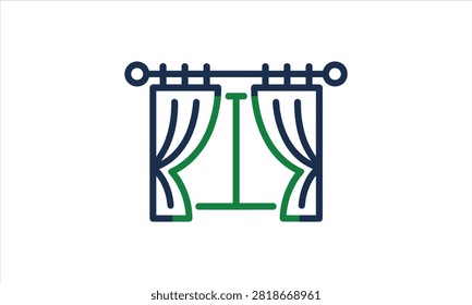 Simple line icon of hanging window curtains on a rod