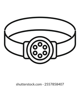 Simple line icon of a headlamp with an elastic headband, useful for any outdoor activity requiring hands free lighting