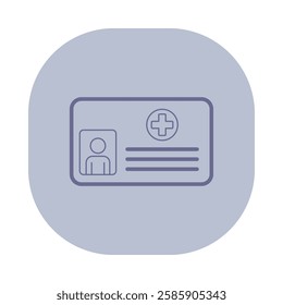 Simple line icon of health card with individual photo, medical information, and a healthcare symbol. Personal health data management concept