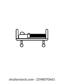 Simple line icon of a hospital bed, representing patient care and medical facilities.